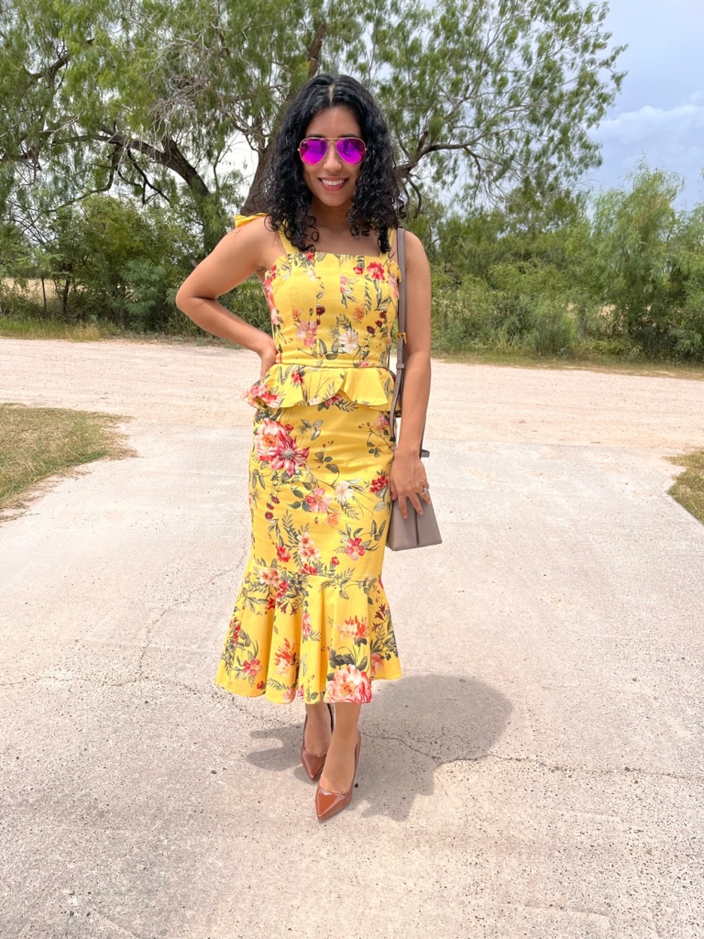ANTONIO MELANI Yellow Floral Midi Dress